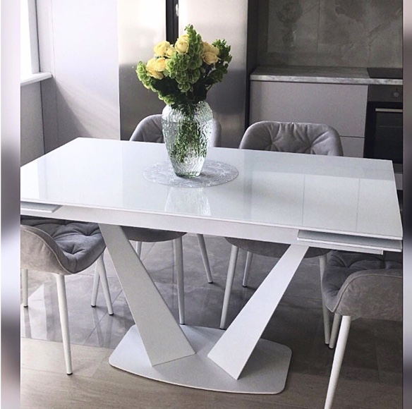 Стол Ниагара 140 Белый мрамор, стекло / белый каркас М-City