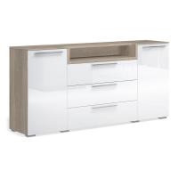 Широкий комод с 3D нишей Solo (сонома/белый глянец)