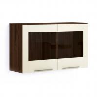 Навесной шкаф-витрина Соло (орех Коламбия/глянец ваниль)