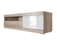 МС Ницца Тумба для телевидеоаппаратуры с ящиками и нишей (1600) (Каньон светлый/Белый глянец)