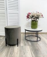 Пуф для гостиной ФЕЛИКС круглый графит #14, велюр / черный каркас М-City