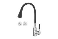 Смеситель Кухня LEDEME с силиконовым изливом МАКСИ (черный/хром) 4199-2