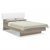 Односпальная кровать 120х200 с мягким изголовьем Solo (сонома/экокожа белая)