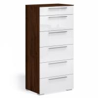 Комод высокий 6 ящиков Solo (орех Коламбия/белый глянец)