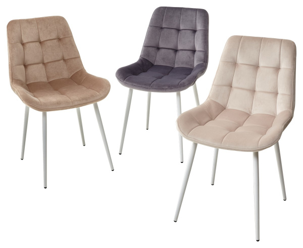 Стул ХОФМАН, цвет светло-бежевый B-02, велюр, 2шт./1к / белый каркас М-City