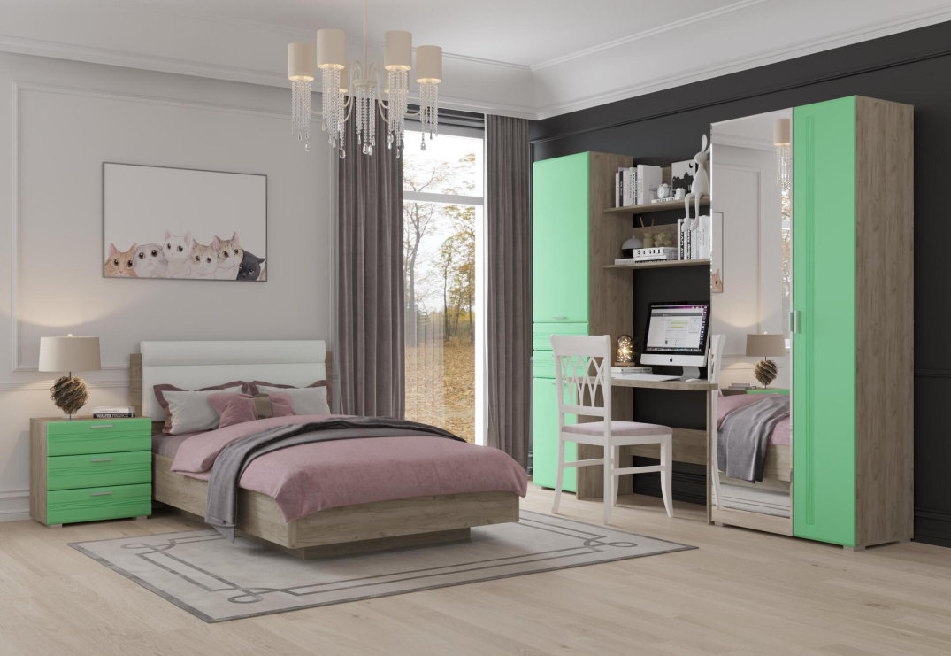 Дуб серый-Зеленый кожа prona 2655