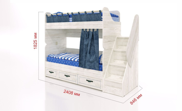 Кровать двухъярусная «Регата 6-2» с лестницей и поручнем