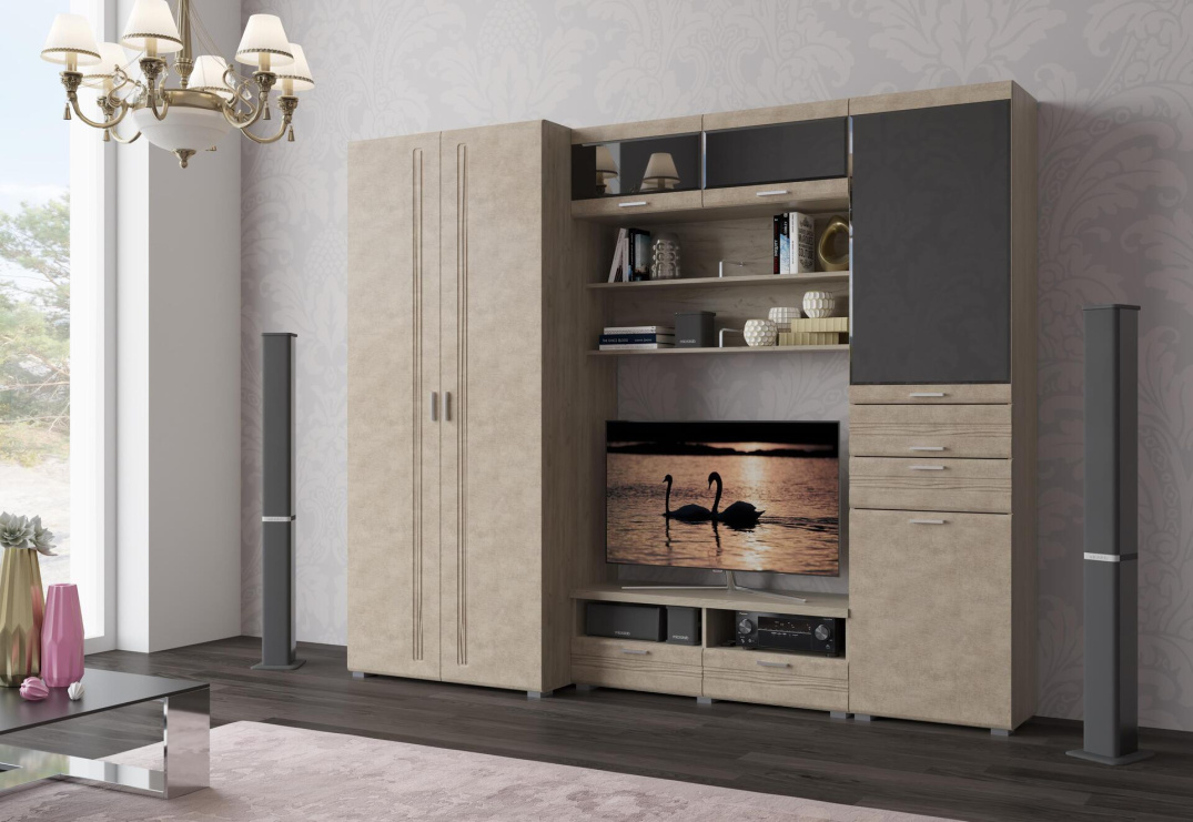 Дуб серый-Бетон бежевый