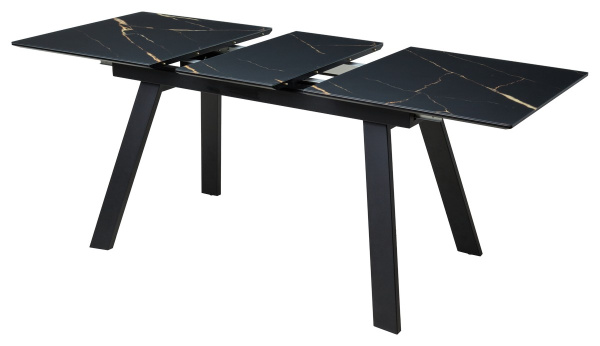 Стол Морис 140  Обсидиан сатинат, стекло/черный каркас М-City