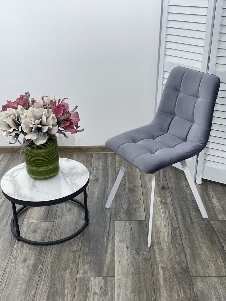 Стул CHILLI-Q SQUARE серый #27, велюр / белый каркас М-City