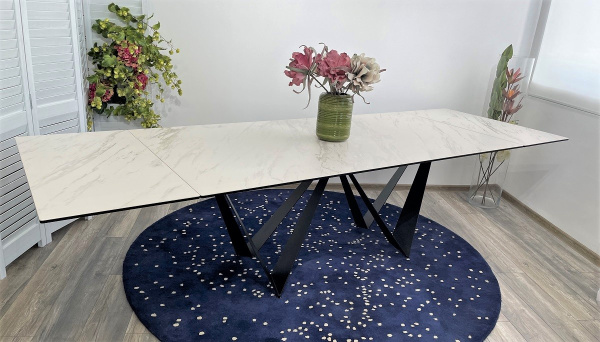 Стол RIETI 200 KL-99 Белый мрамор матовый, итальянская керамика / черный каркас М-City