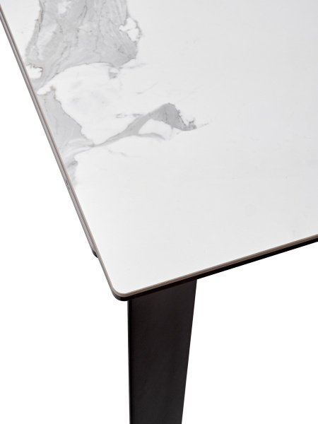 Стол CREMONA 140 HIGH GLOSS STATUARIO Белый мрамор глянцевый, керамика/ черный каркас М-City