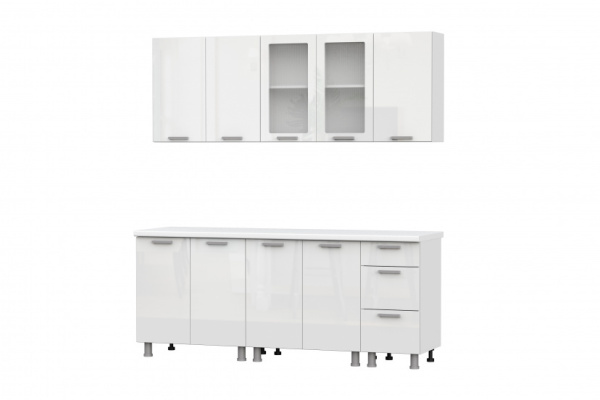 Кухонный гарнитур Модерн (2,0м) (МДФ) (без столешниц)(Белый глянец)