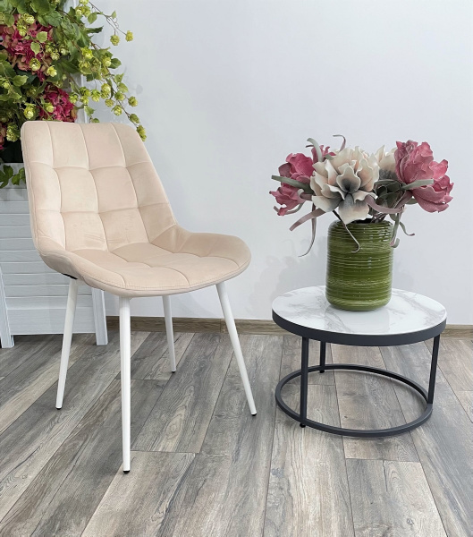 Стул ХОФМАН, цвет бежевый #H06, велюр / белый каркас 4 шт./1 к М-City