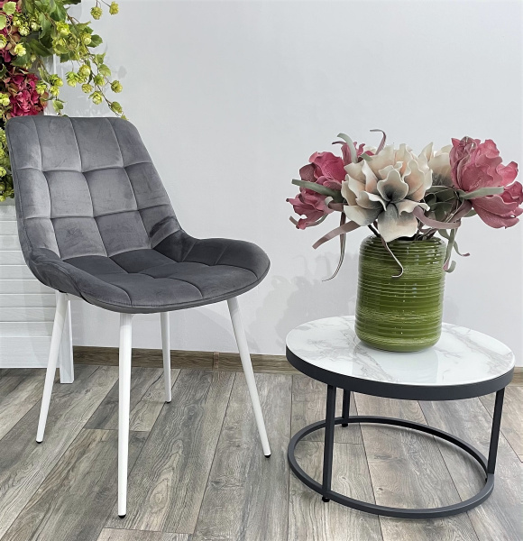 Стул ХОФМАН, цвет темно-серый #H15, велюр / белый каркас 4 шт./1 к М-City