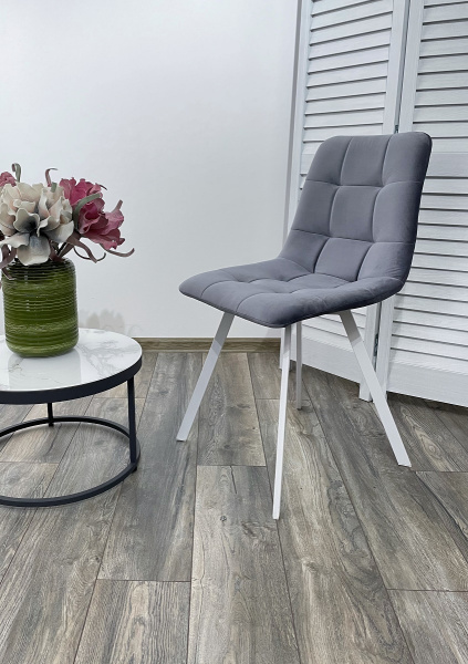 Стул CHILLI-Q SQUARE серый #27, велюр / белый каркас М-City