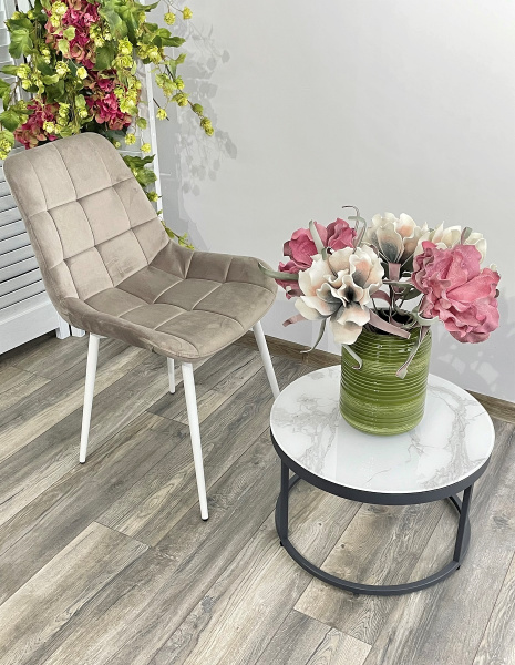 Стул ХОФМАН, цвет светло-коричневый #H61, велюр, 2шт./1к / белый каркас М-City