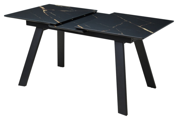 Стол Морис 140  Обсидиан сатинат, стекло/черный каркас М-City