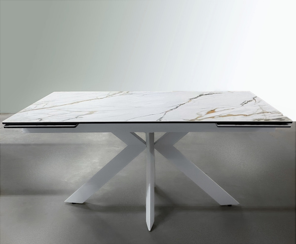 Стол BELLUNO 160 KL-188 Контрастный мрамор матовый, итальянская керамика/ белый каркас М-City