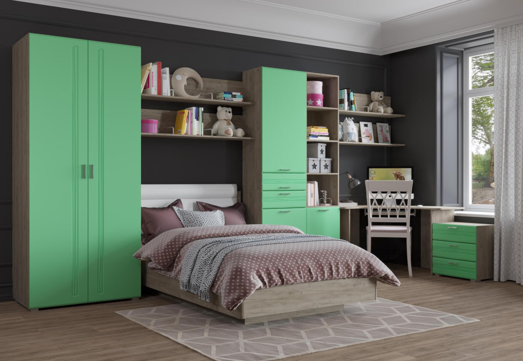 Дуб серый-Зеленый кожа prona 2655